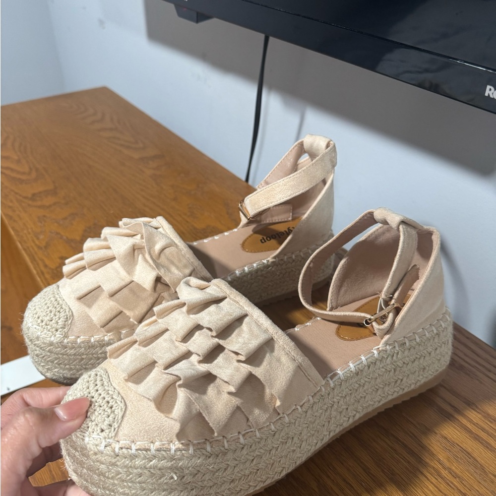Beige Espadrille Wedge Sandals